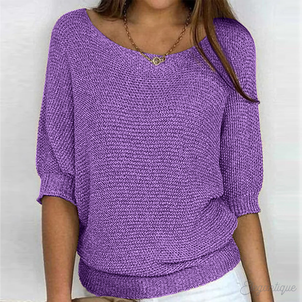 Women's Casual Crew-Neck 3/4-Sleeve Sweater