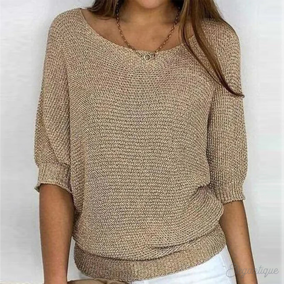 Women's Casual Crew-Neck 3/4-Sleeve Sweater