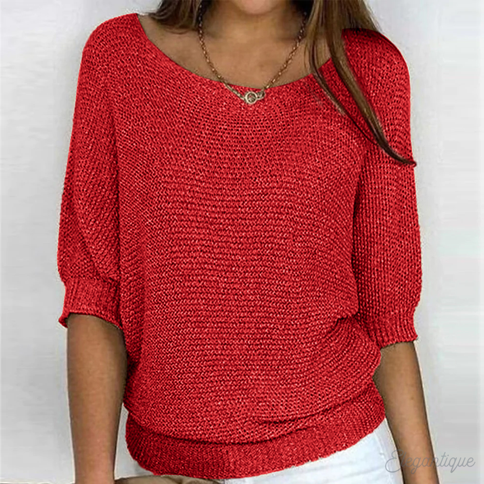 Women's Casual Crew-Neck 3/4-Sleeve Sweater