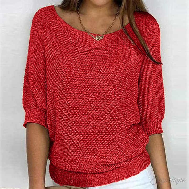 Women's Casual Crew-Neck 3/4-Sleeve Sweater