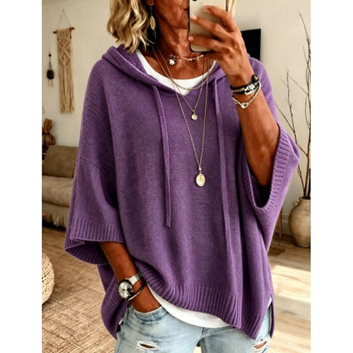 Poncho de punto tipo jersey oversize con capucha para mujer