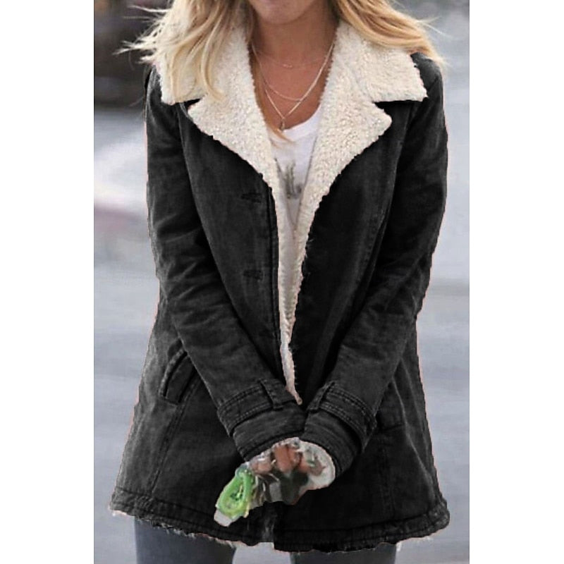 Manteau D’hiver Pour Femme En Similicuir Suédé Doublé En Sherpa