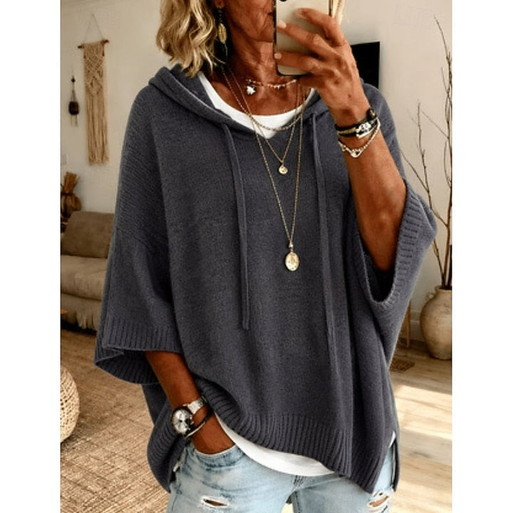 Poncho de punto tipo jersey oversize con capucha para mujer