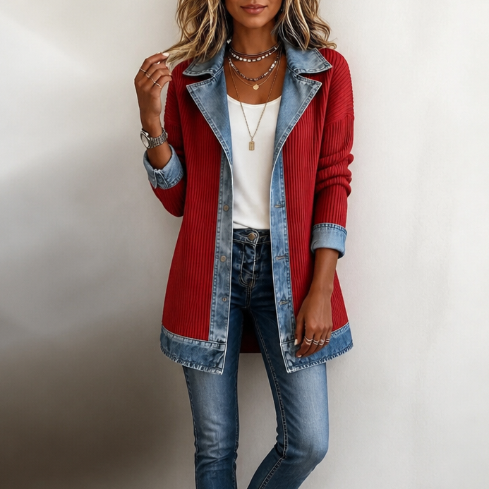 Cardigan en Maille Pour Femme Avec Finitions en Jean