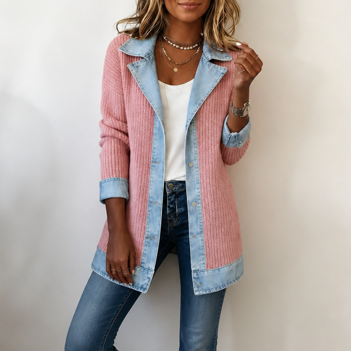 Cardigan en Maille Pour Femme Avec Finitions en Jean