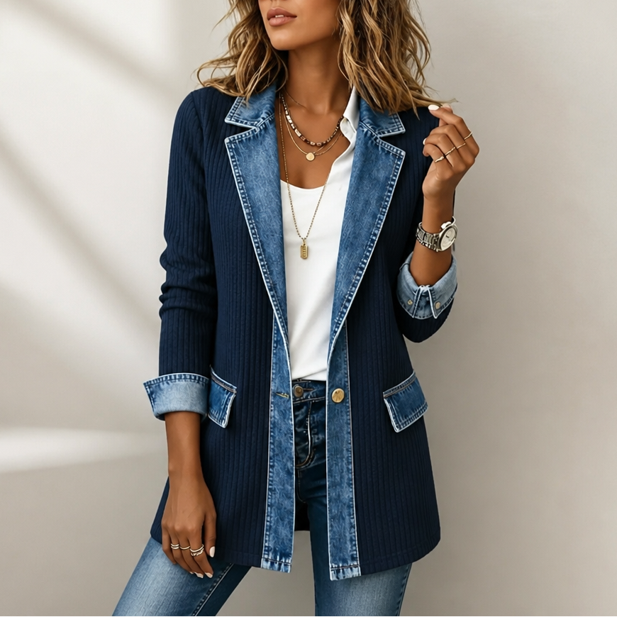 Cardigan en Maille Pour Femme Avec Finitions en Jean