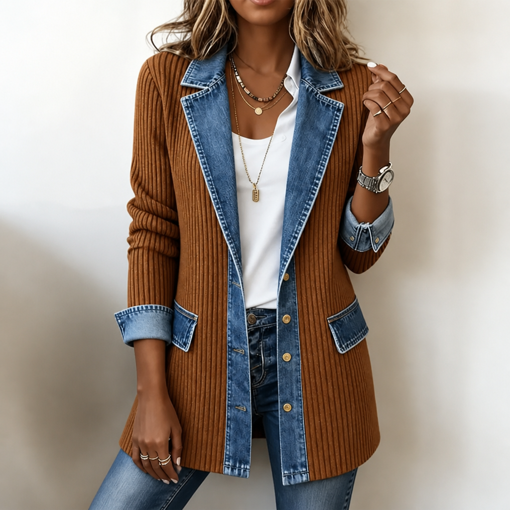 Cardigan en Maille Pour Femme Avec Finitions en Jean