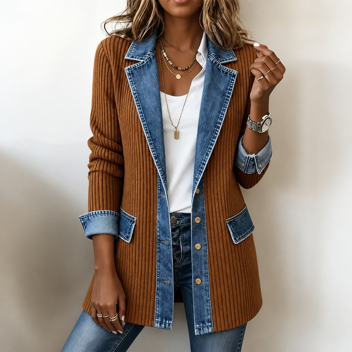 Cardigan en Maille Pour Femme Avec Finitions en Jean
