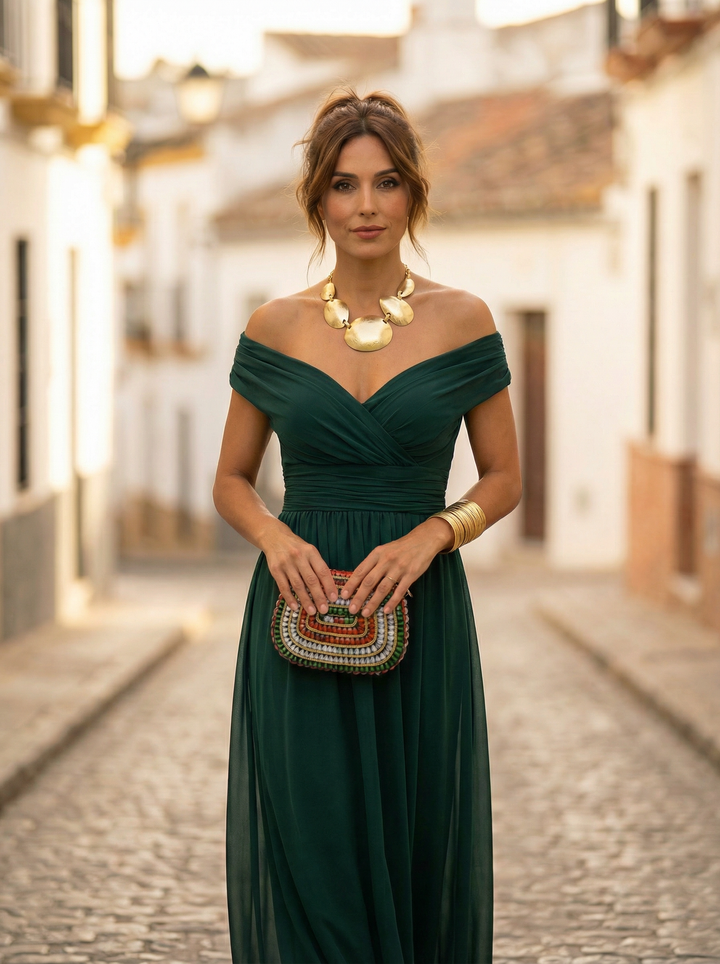 Robe Longue Femme Col Bardot Soirée