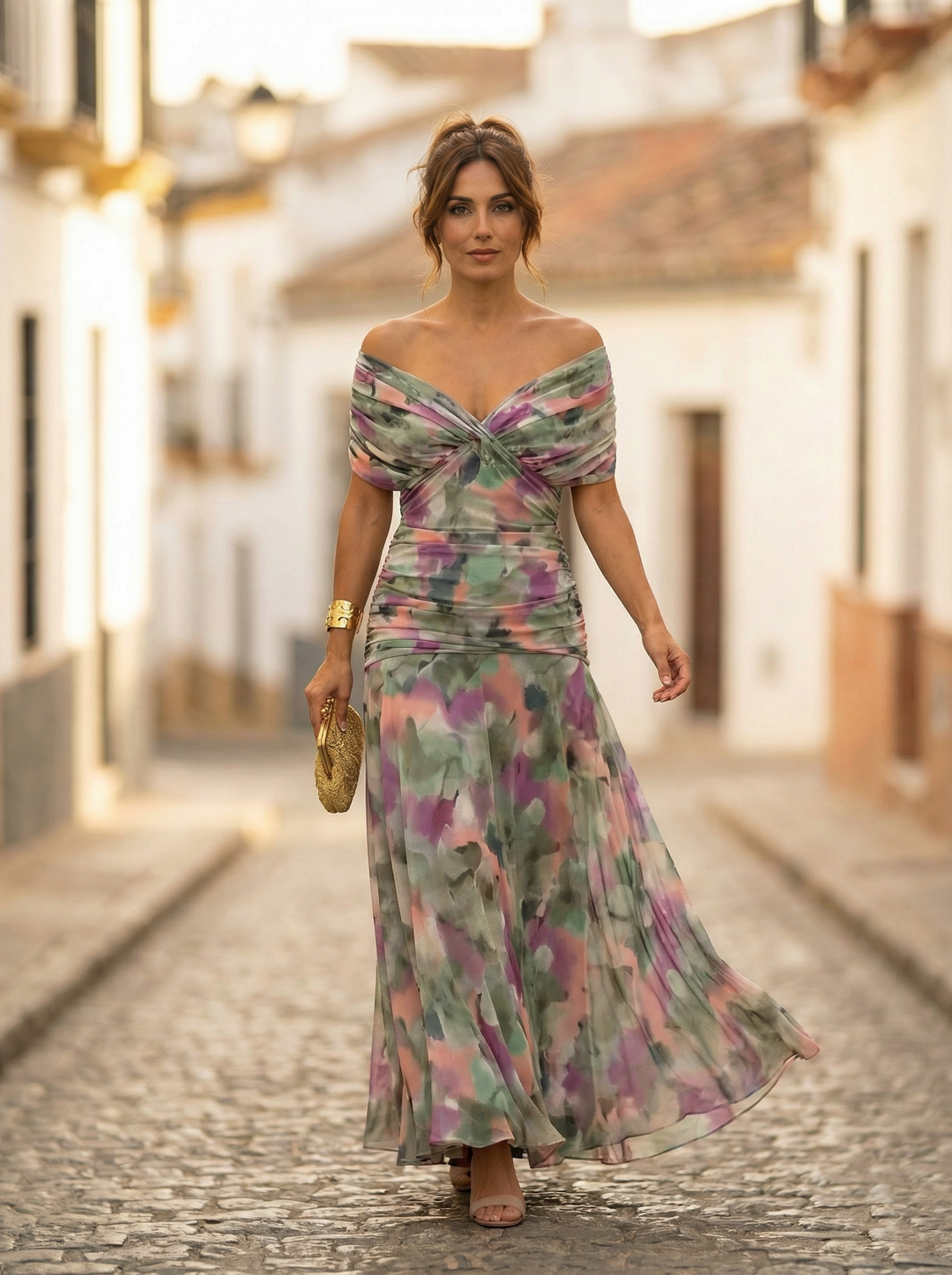 Robe Longue Femme Col Bardot Soirée
