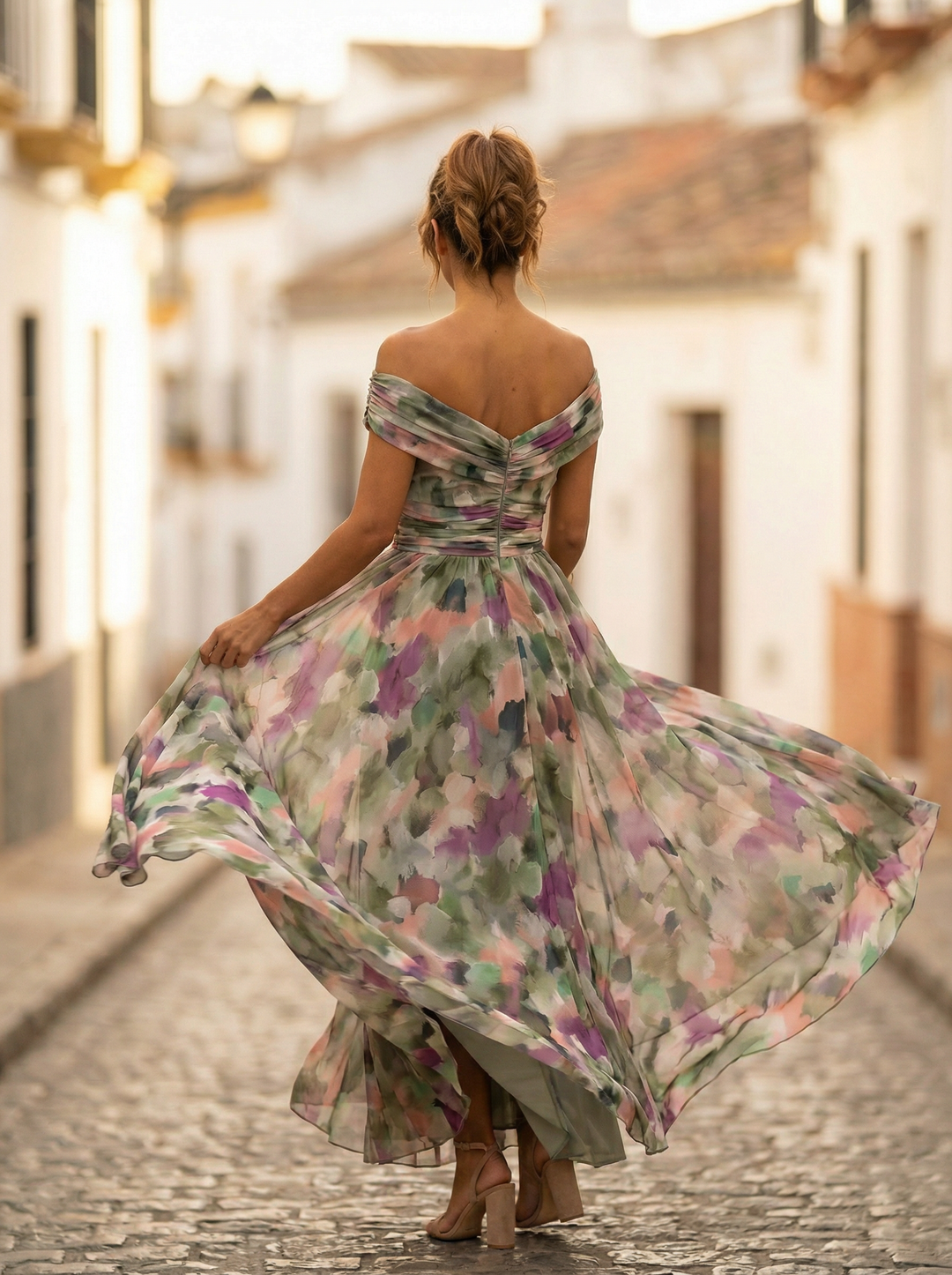 Robe Longue Femme Col Bardot Soirée