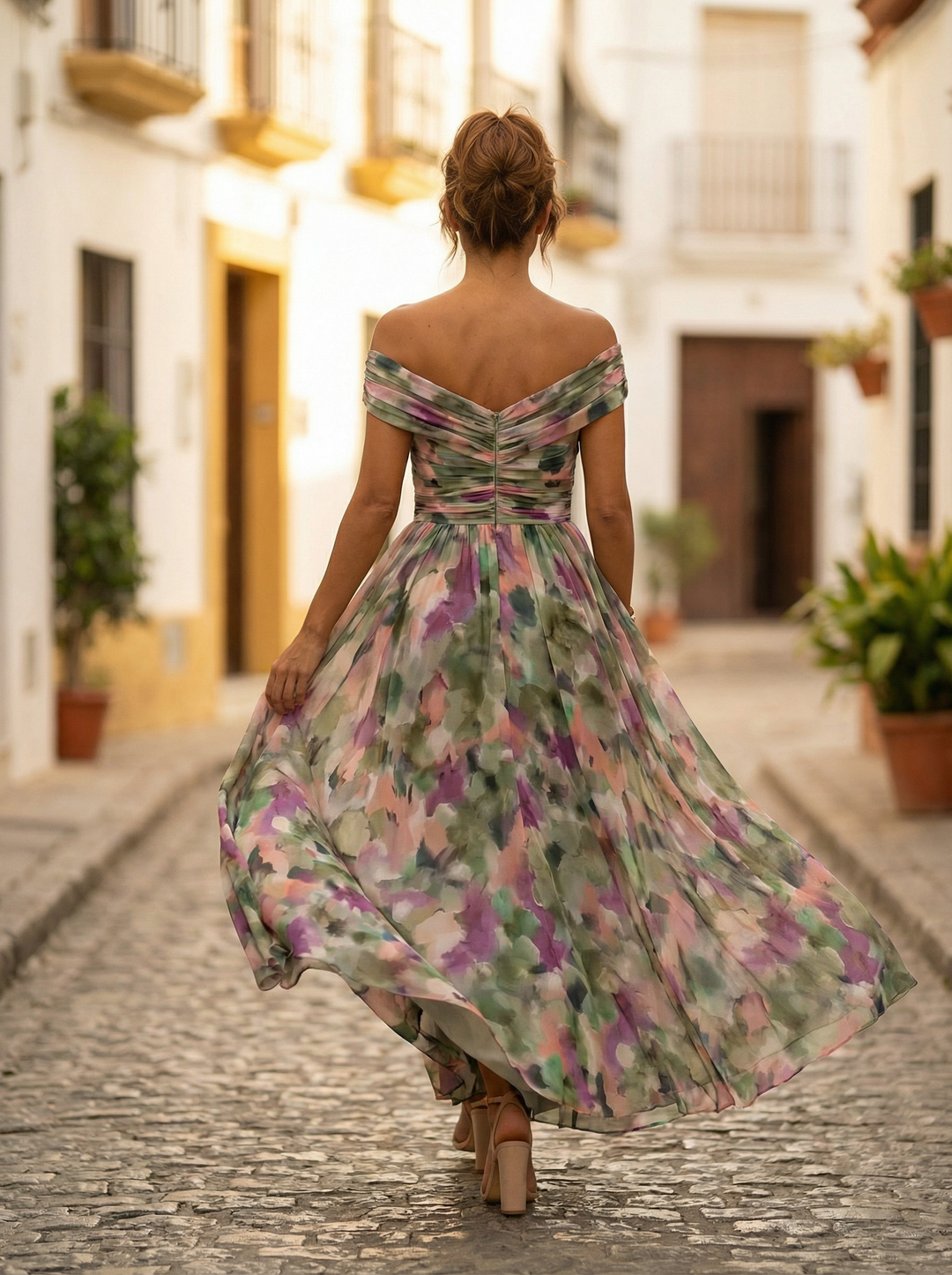 Robe Longue Femme Col Bardot Soirée