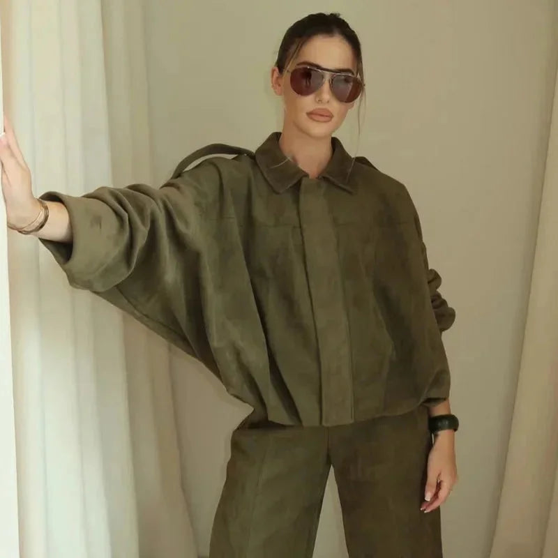 Veste Courte Oversize Suédine Femme