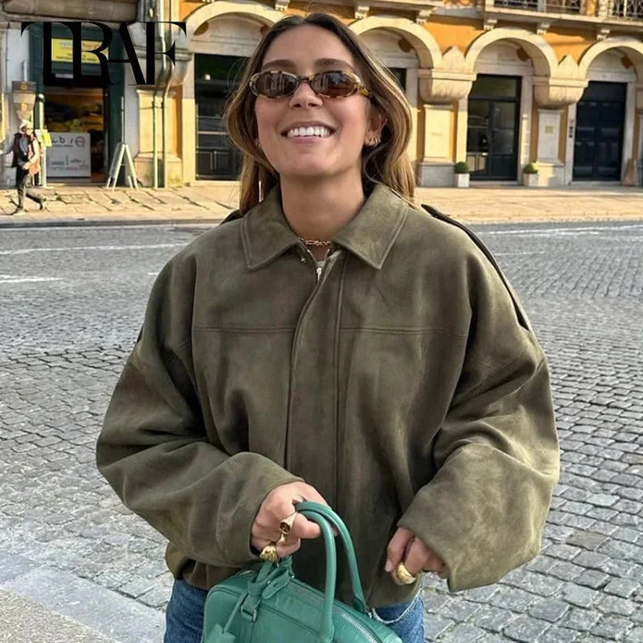 Veste Courte Oversize Suédine Femme