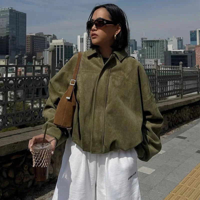 Veste Courte Oversize Suédine Femme