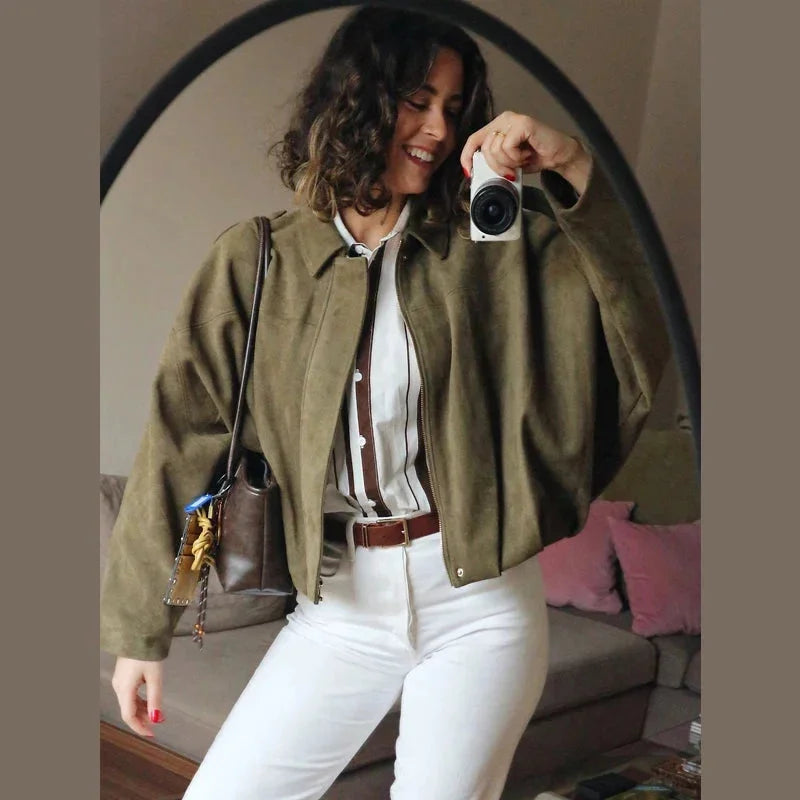 Veste Courte Oversize Suédine Femme