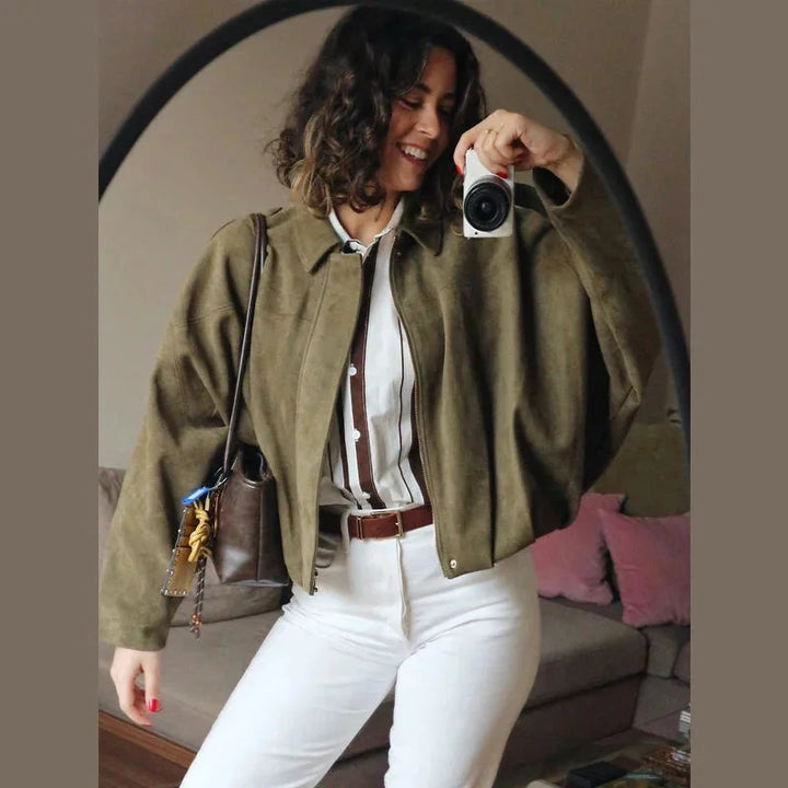 Veste Courte Oversize Suédine Femme