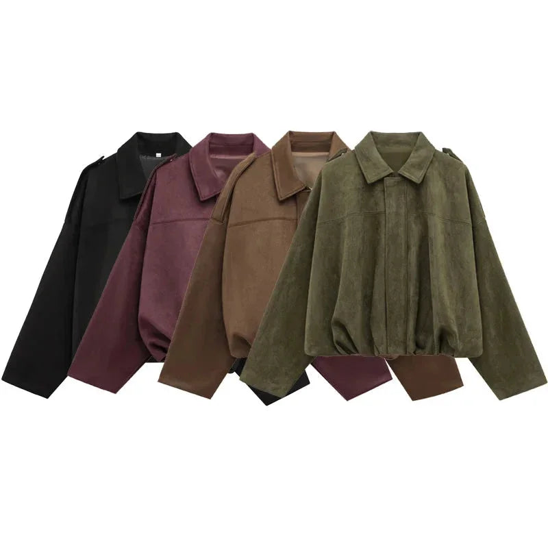 Veste Courte Oversize Suédine Femme