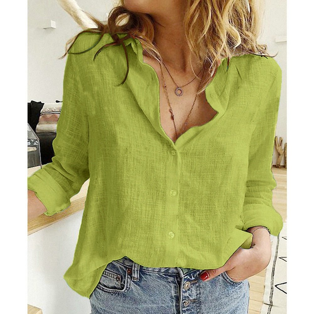 Blouse Femme Col Ouvert Manches Longues