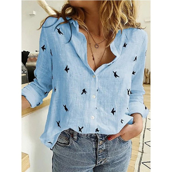 Blouse Femme Col Ouvert Manches Longues
