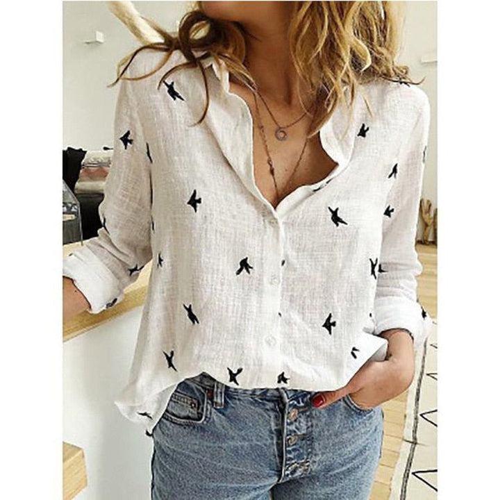 Blouse Femme Col Ouvert Manches Longues