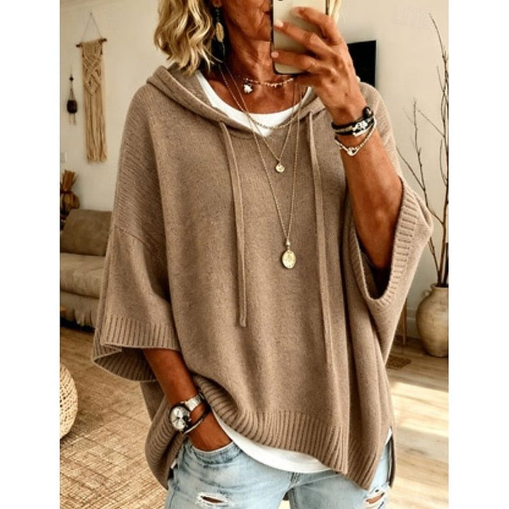 Poncho de punto tipo jersey oversize con capucha para mujer