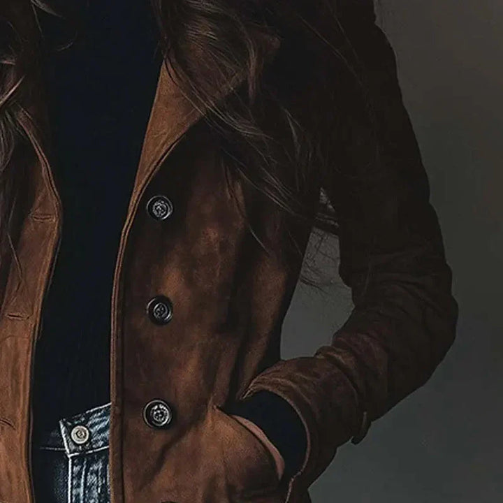 Veste Daim Longue Femme Col Classique