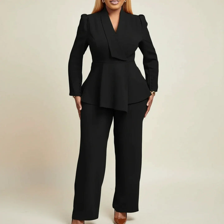 Ensemble Blazer Peplum et Pantalon Large Femme