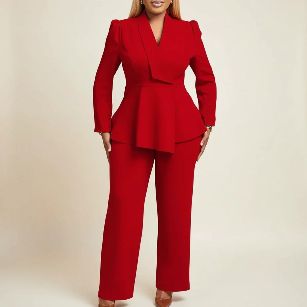 Ensemble Blazer Peplum et Pantalon Large Femme