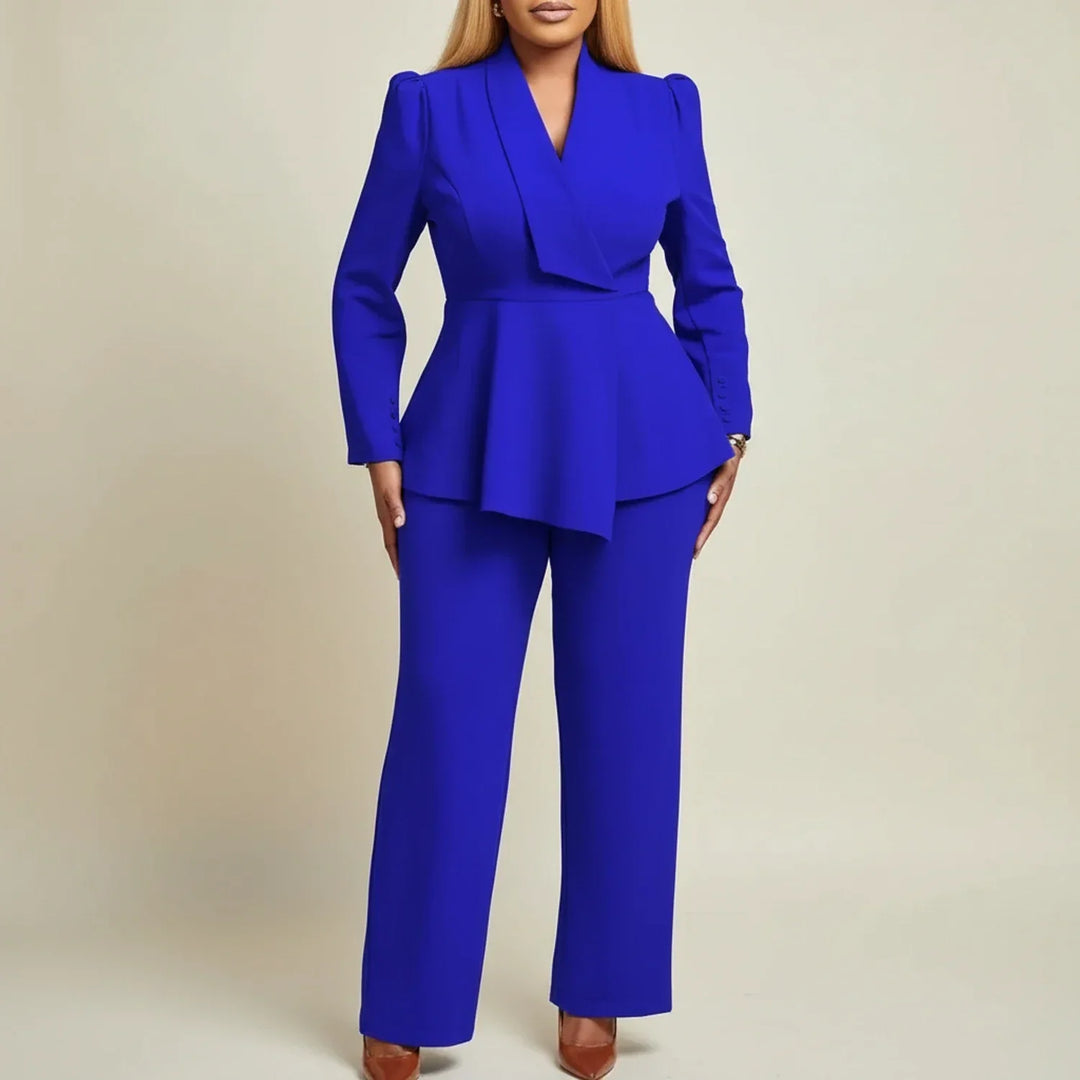 Ensemble Blazer Peplum et Pantalon Large Femme