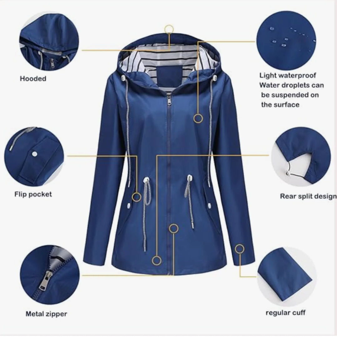 Women's Hooded Waterproof Jacket with Drawstring Waist
