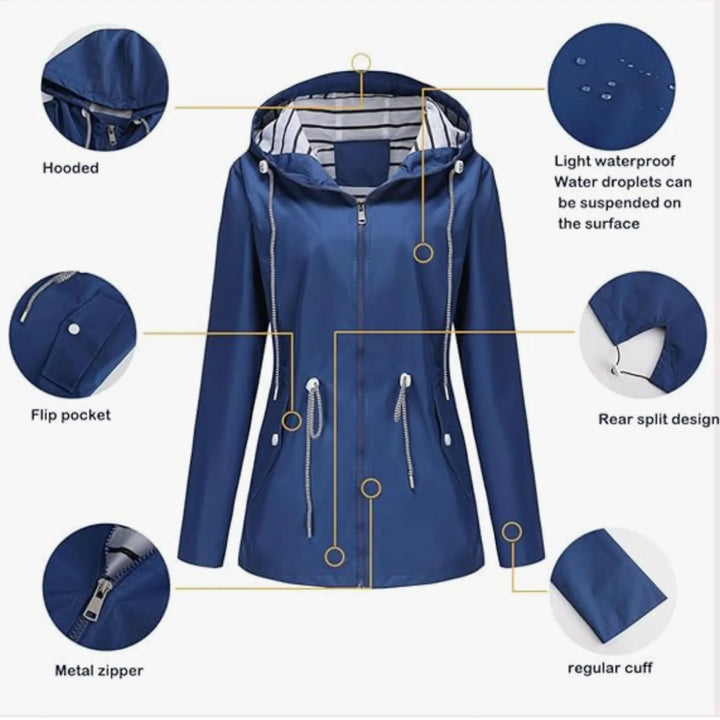 Women's Hooded Waterproof Jacket with Drawstring Waist
