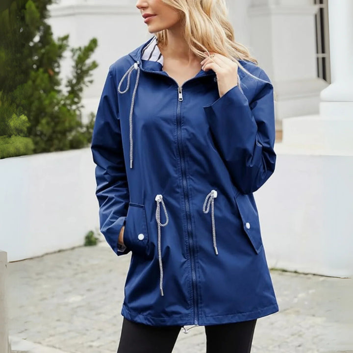 Women's Hooded Waterproof Jacket with Drawstring Waist
