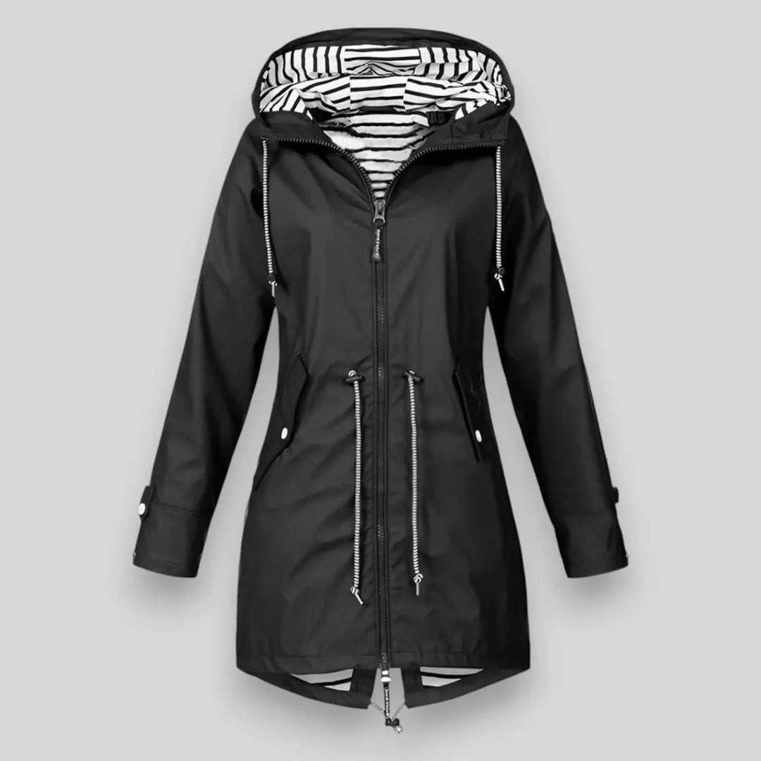 Women's Hooded Waterproof Jacket with Drawstring Waist