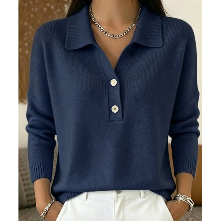 Elegant Women's Button-Up Shirt-Collar Sweater