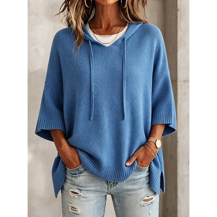 Poncho de punto tipo jersey oversize con capucha para mujer