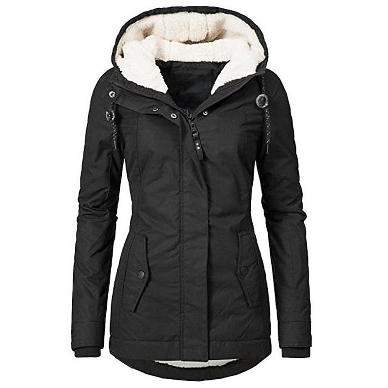 Women's Fleece-Lined Hooded Parka with an Adjustable Waist
