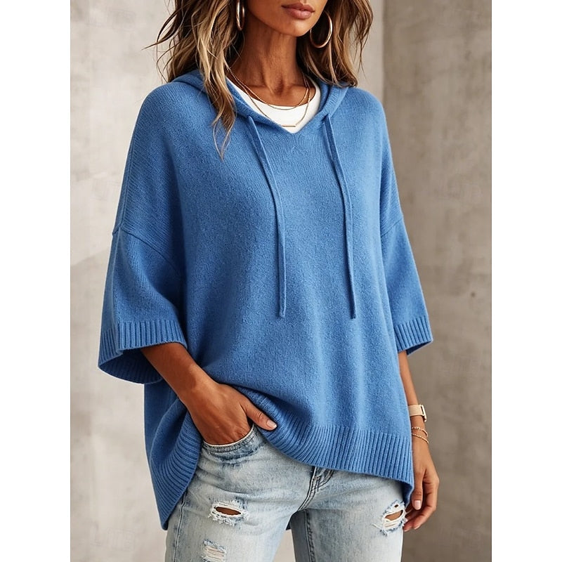 Poncho de punto tipo jersey oversize con capucha para mujer
