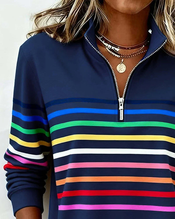 Women's Half-Zip Striped Sweater