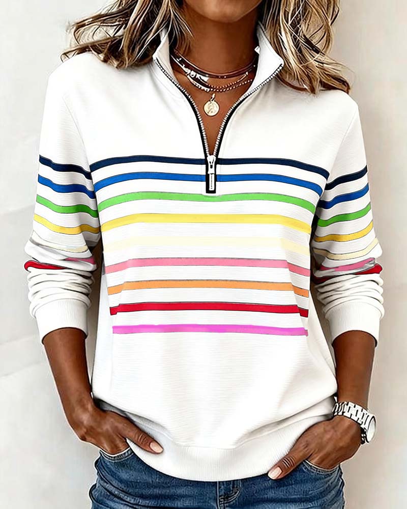 Women's Half-Zip Striped Sweater