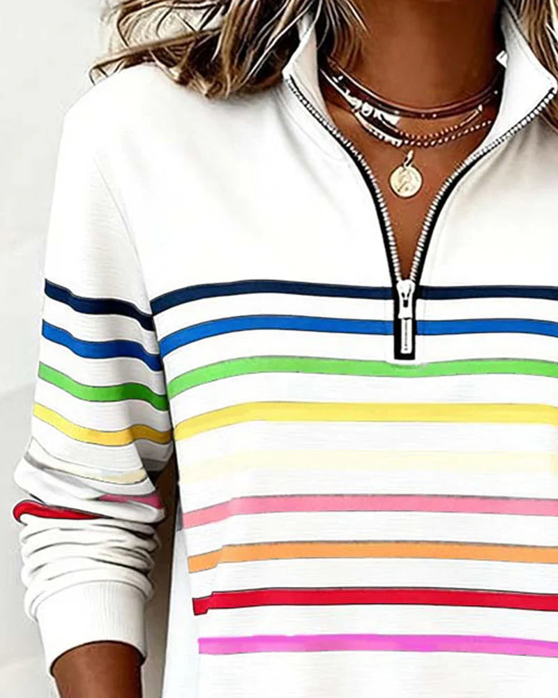 Women's Half-Zip Striped Sweater