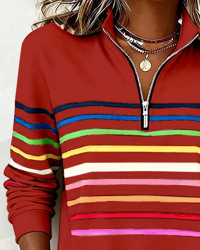 Women's Half-Zip Striped Sweater