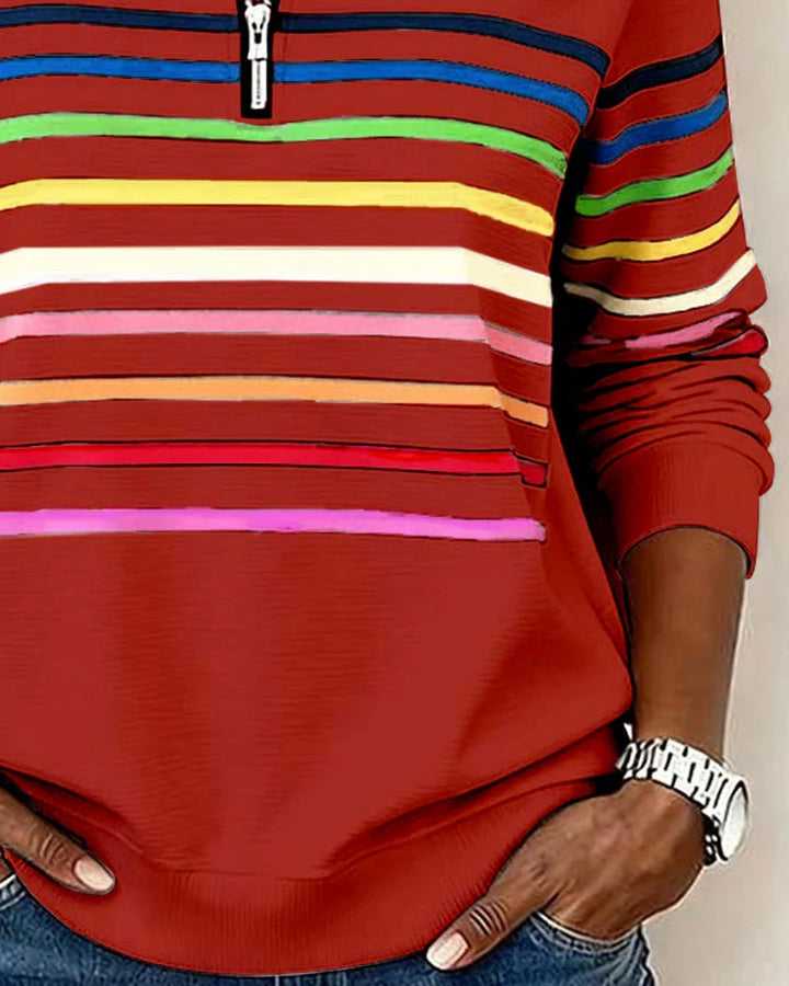 Women's Half-Zip Striped Sweater