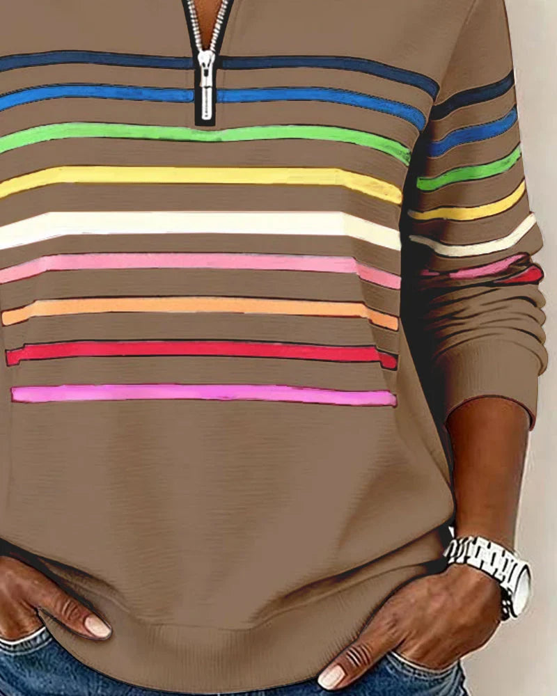 Women's Half-Zip Striped Sweater