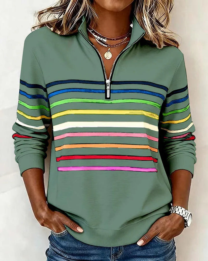 Women's Half-Zip Striped Sweater