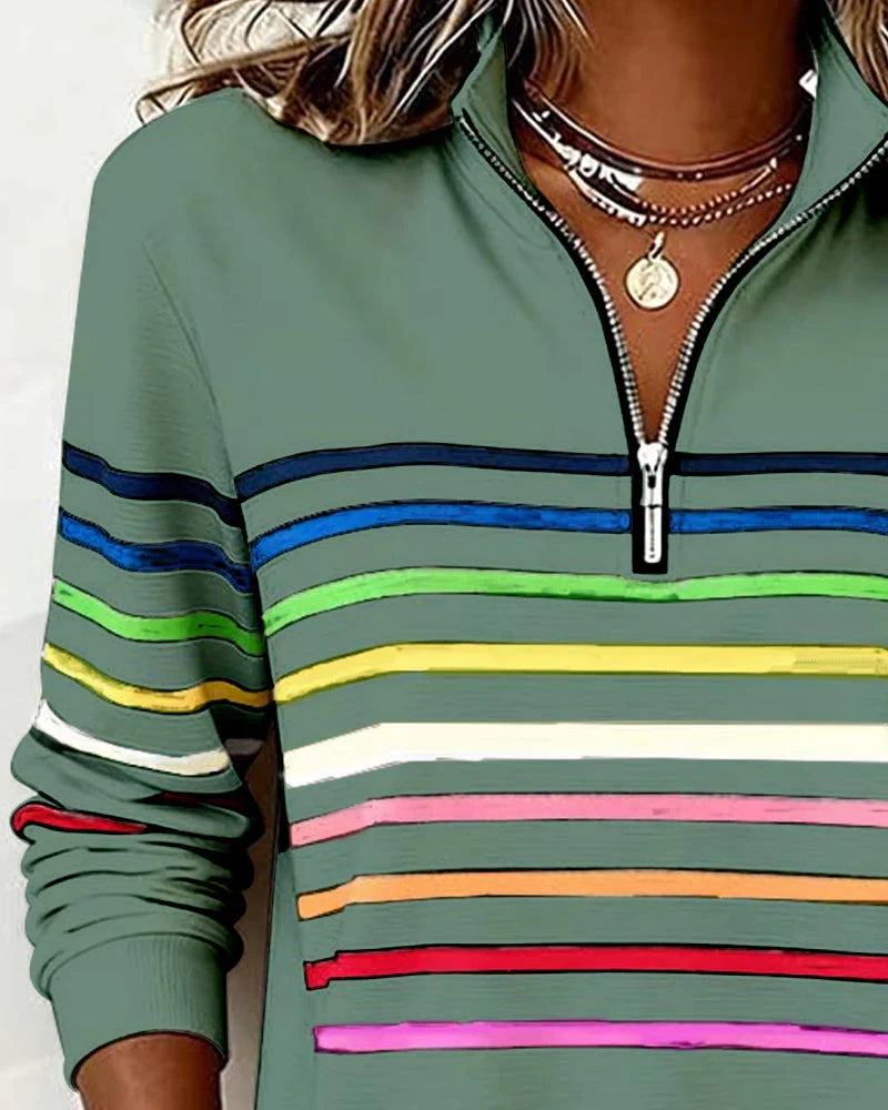 Women's Half-Zip Striped Sweater