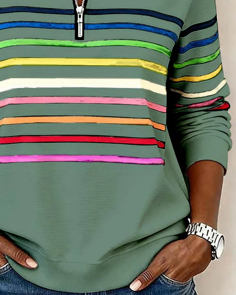 Women's Half-Zip Striped Sweater